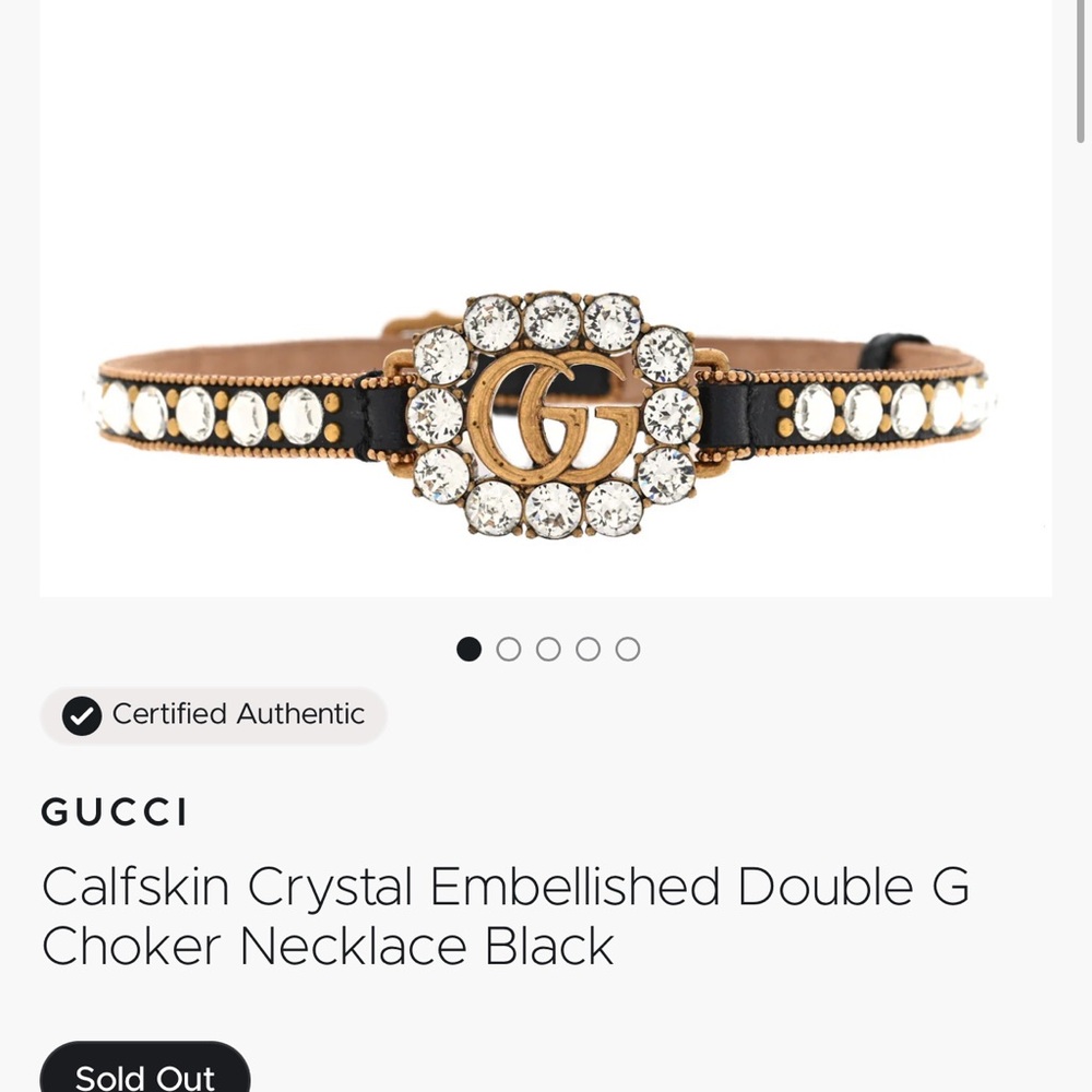 Gucci Calfskin Crystal Embellished Double G Choker Necklace Black - Picture 13 of 13
